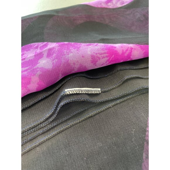 Hibiscus Floral Sarong Black Purple Lightweight Semi Sheer Fabric Rectangle Wrap - Picture 4 of 6